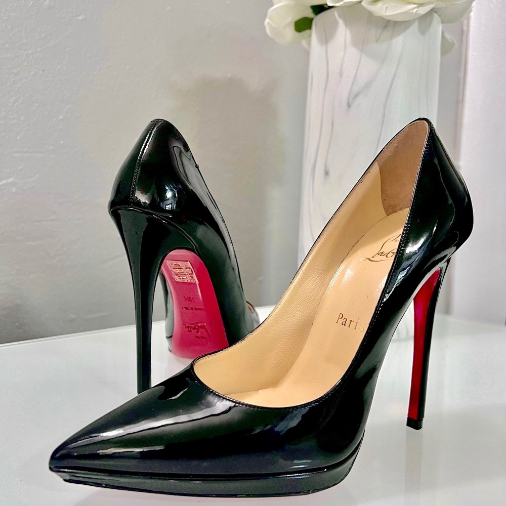 Christian Louboutin Pigalle Plato 120mm Size 38.5 Black Patent NEW Authentic